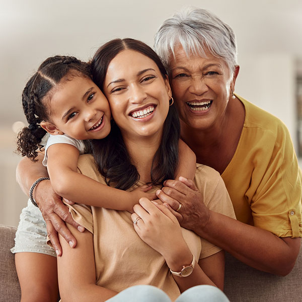 Grandmother, mom and child hug in a portrait for mothers day
